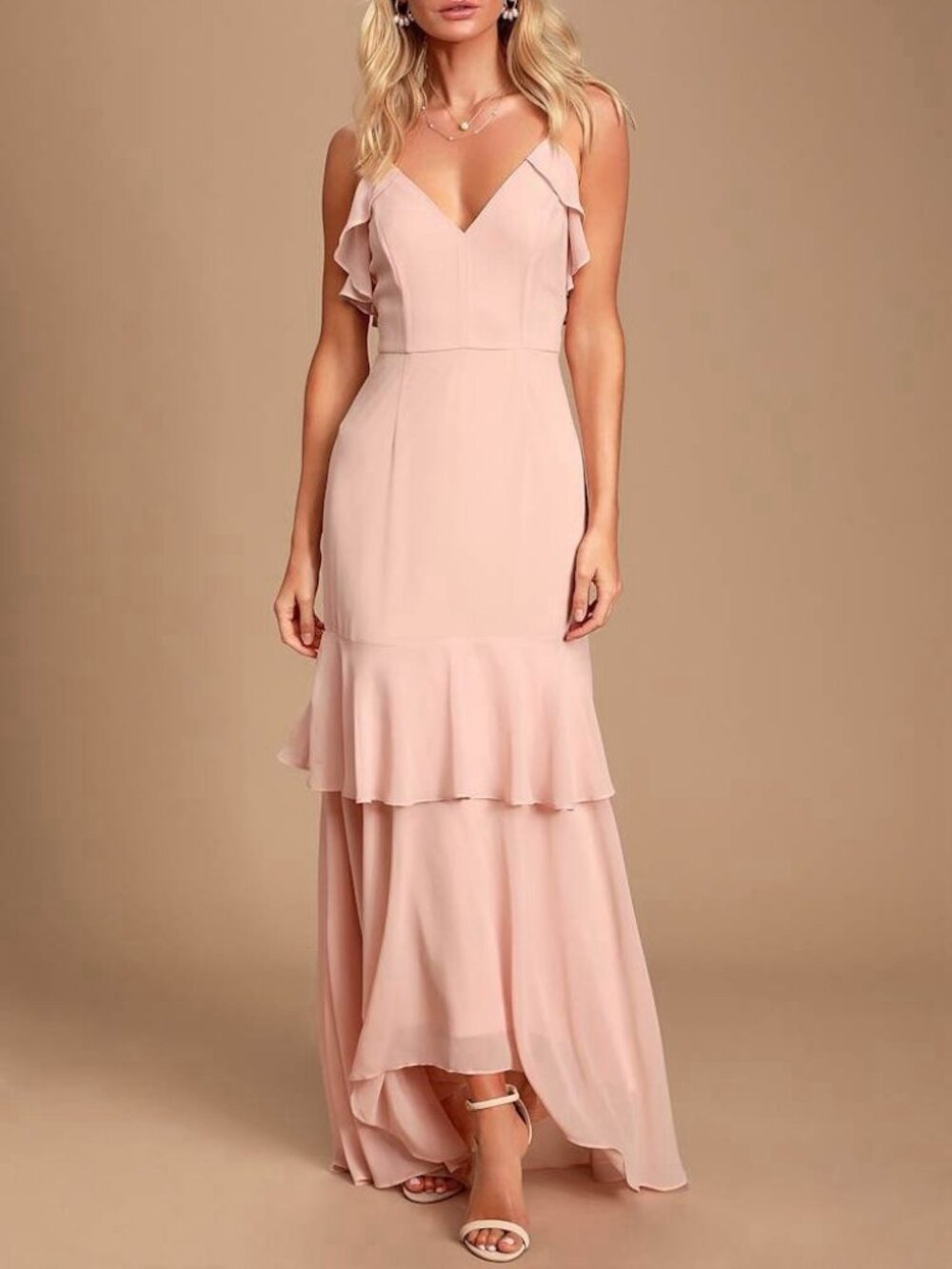 Lulus Size Large Blush Pink Cherish the Moment Ruffled High-Low Maxi Dress